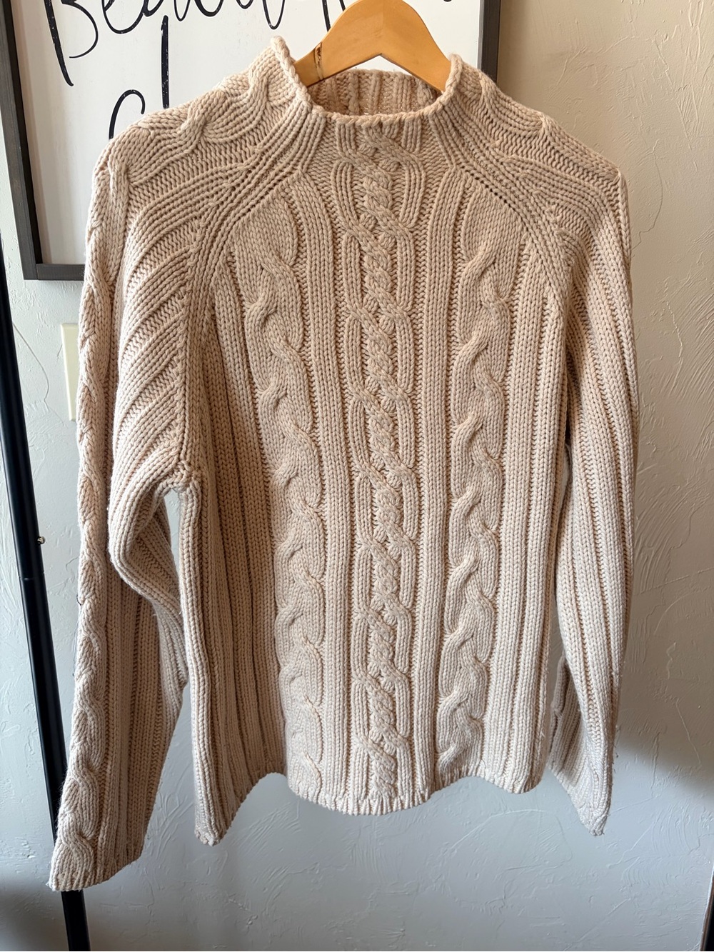 Arizona Jean Company Women’s Beige Cable-Knit Crew Neck Pullover Sweater XL